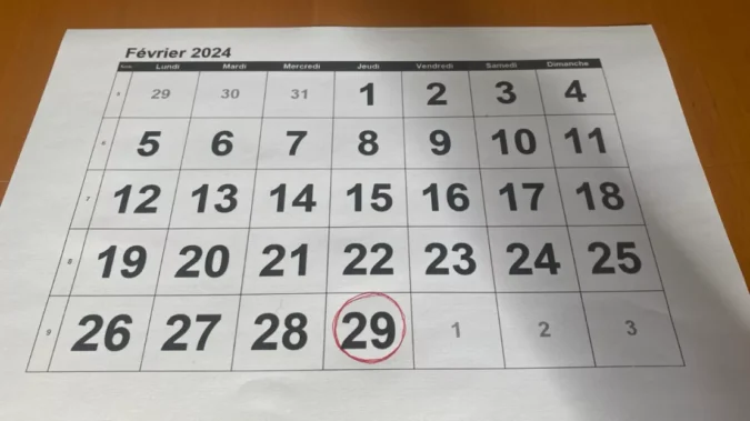calendrier 2024 année bissextile